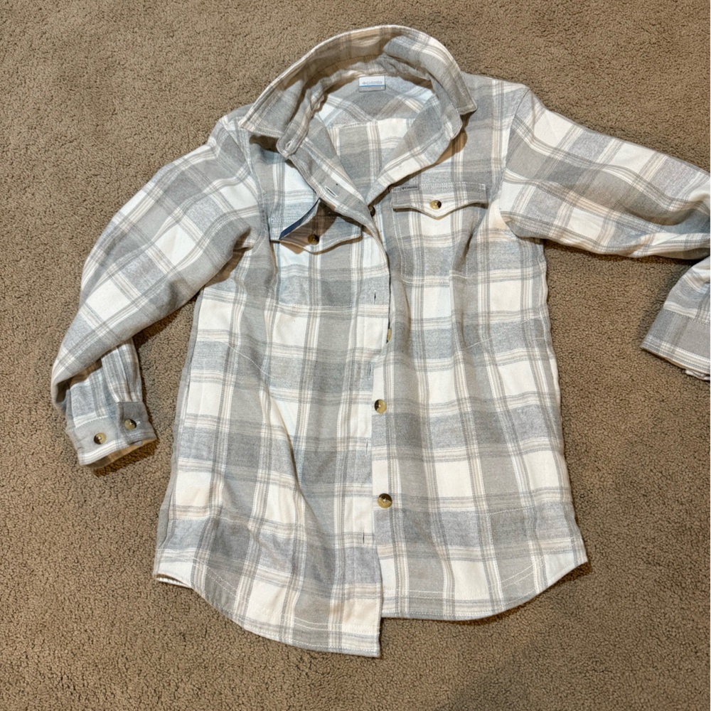 Columbia Gray and White Plaid Shirt